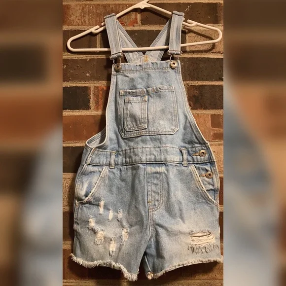 Girl Zara Short Demin Overalls - Picture 1 of 6